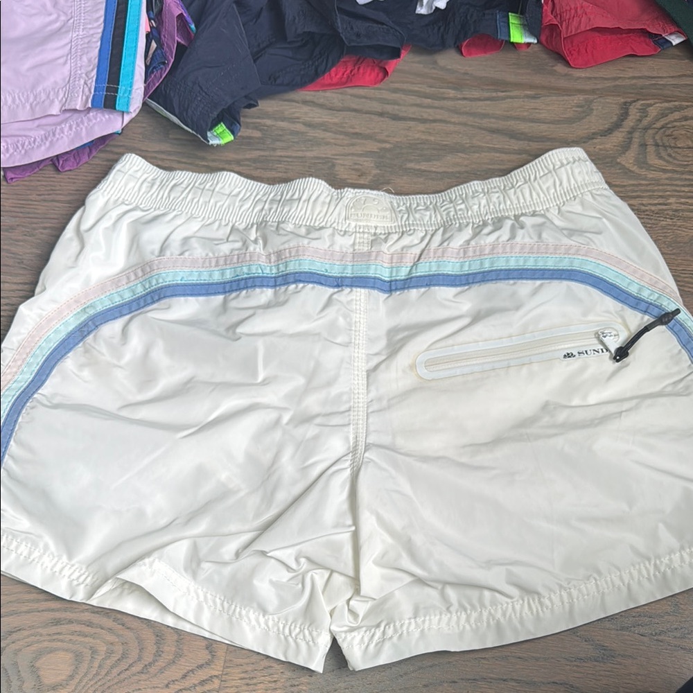 Sundek White and Blue Swim Trunks Lightweight Design